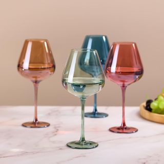 A selection of colored wine glasses