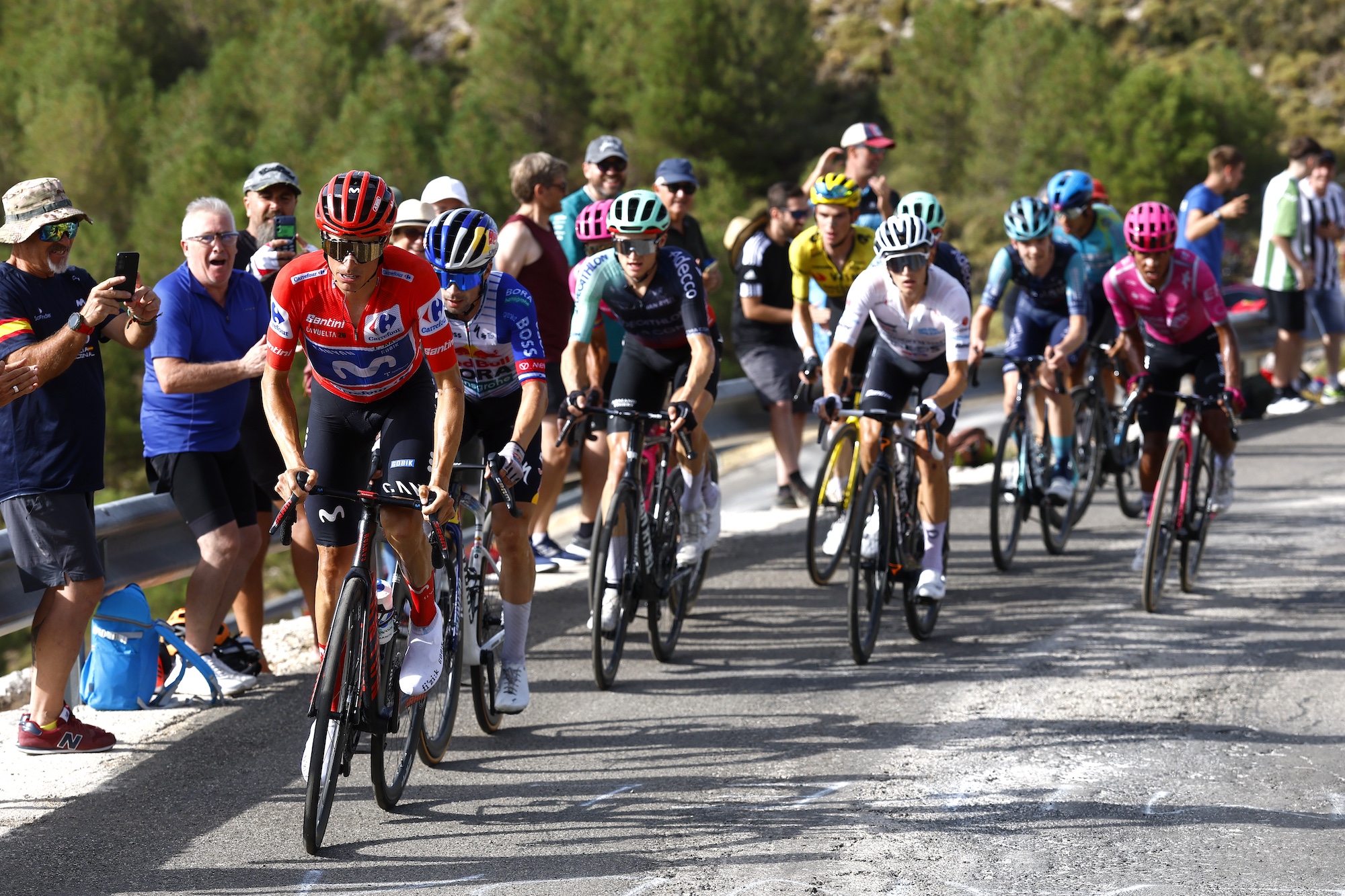 Enric Mas of Movistar Team climbing to the Sierra de la Pandera (1816m) while fans cheer during the La Vuelta Stage 14
