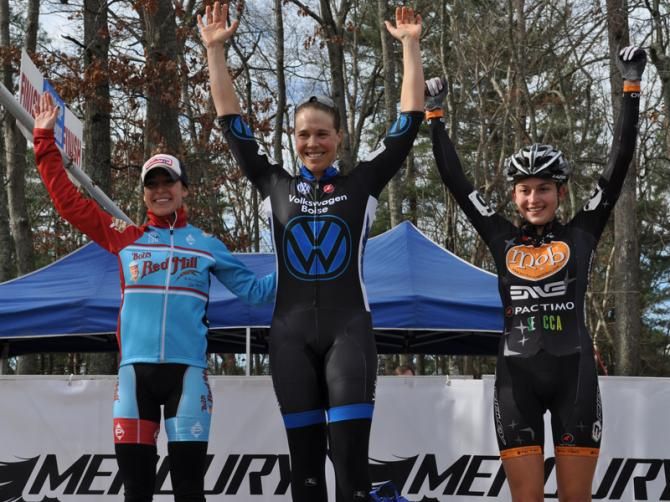 2012 North Carolina Grand Prix elite women's podium (L-R): Katie Arnold, Amanda Carey and Emily Shields