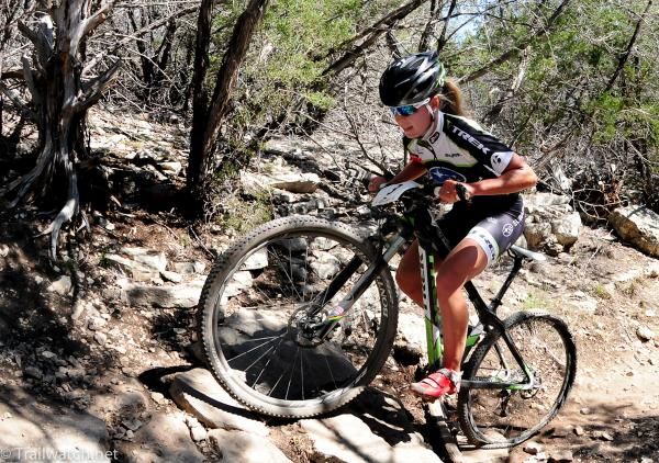 Emily Batty (Subaru-Trek) rides mid-pack after flatting