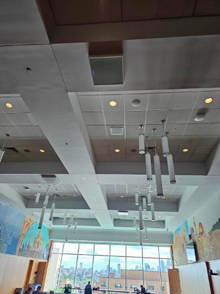 A Temple classroom using ClearOne beamforming microphones.