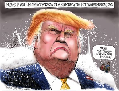 Political Cartoon U.S. 2016 Trump winter storm