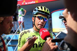 Alberto Contador (Tinkoff) speaks with the press