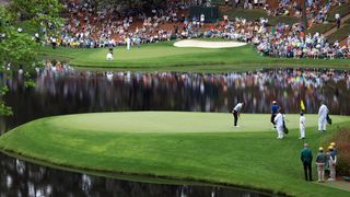 A general view of two greens at Augusta National Golf Club's par-3 course
