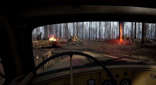 The interior of a german truck cab from the game Hell Let Loose.