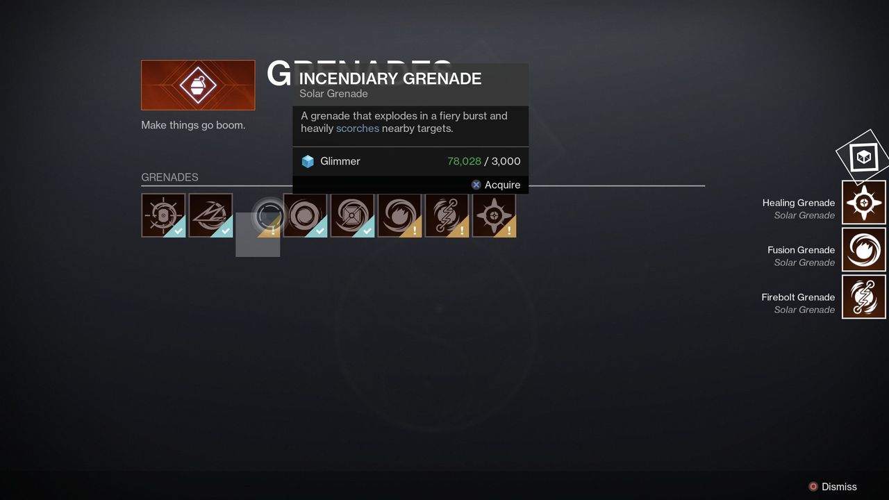 Destiny 2 Solar 3.0 fragments purchase list