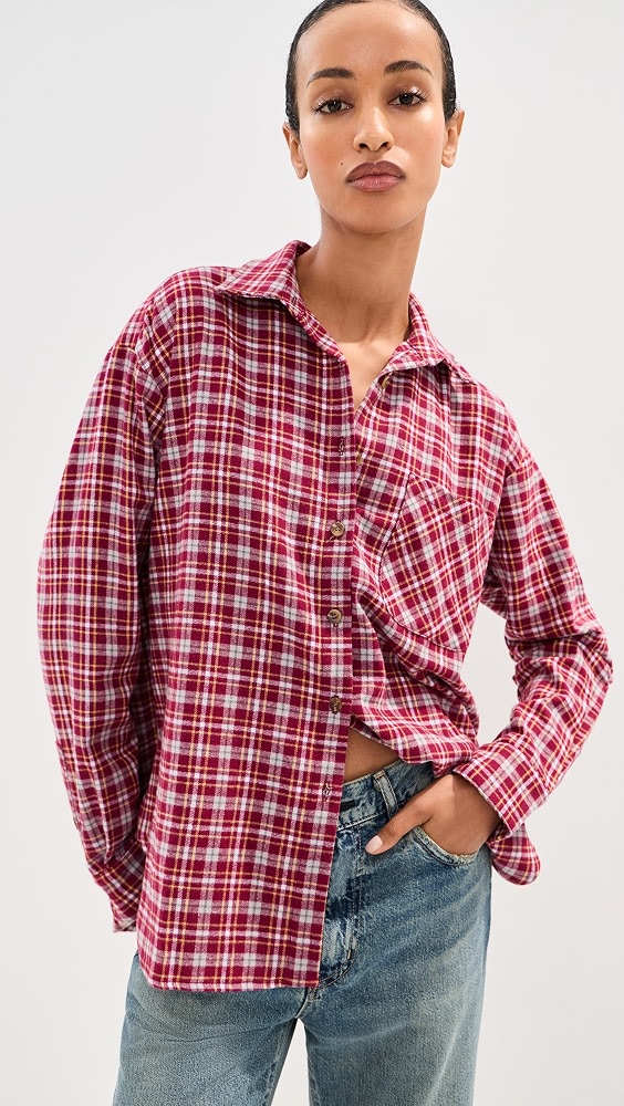 Winnie Button Down Flannel - Burgundy Plaid