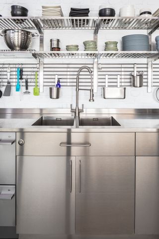 A stainless steel scullery
