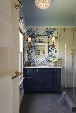 A bathroom with speciality tiles