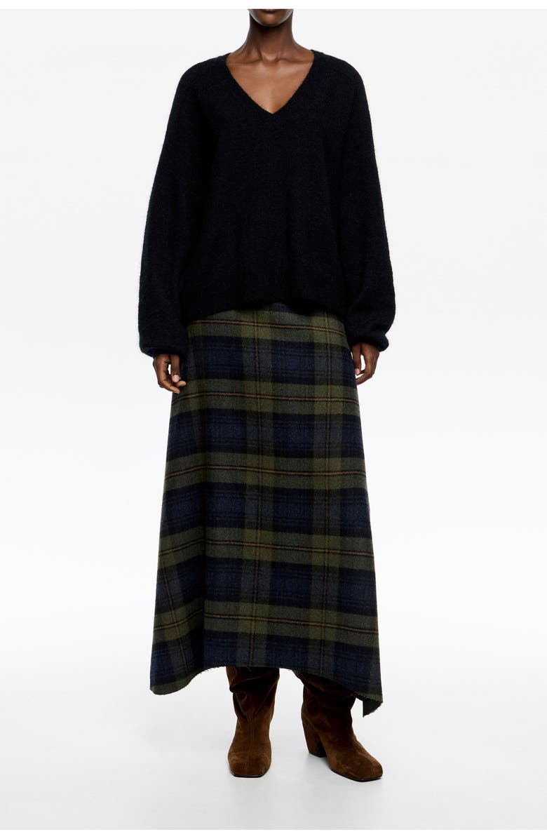 Checked Wool A-Line Skirt