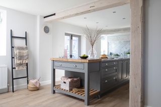 Hutchinson house: grey Shaker-style kitchen with large island