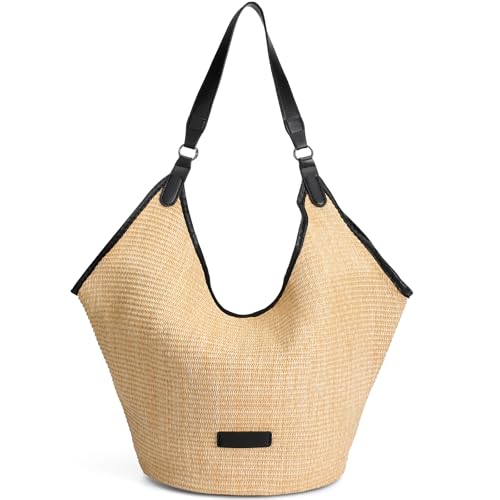 Pleneal Beach Bags for Women, Summer Beach Tote Bag, Soft Woven Straw Buckets Shoulder Bag for Vacation