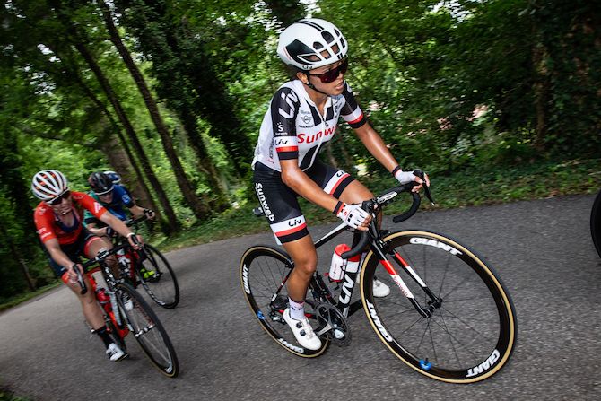 Coryn Rivera (SunWeb) climbs during the US Pro Road Race National Championships on June 24, 2018 in Knoxville, Tennessee