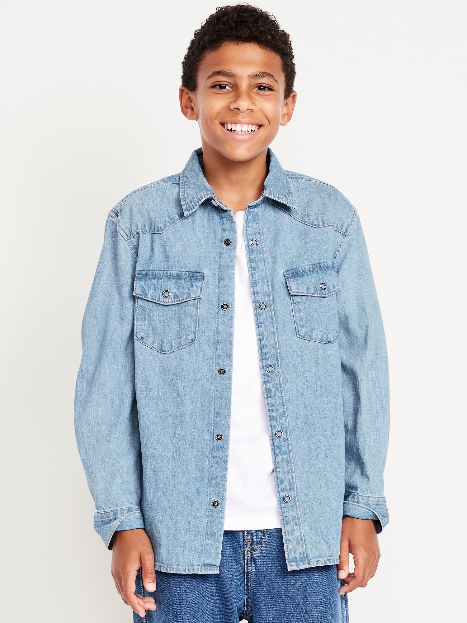 Long-Sleeve Western Pocket Jean Shirt for Boys