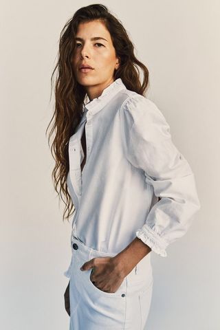 Frill-Trimmed Oxford Blouse
