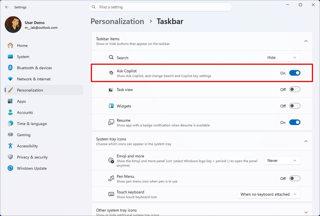 Windows 11 Settings with the Ask Copilot.