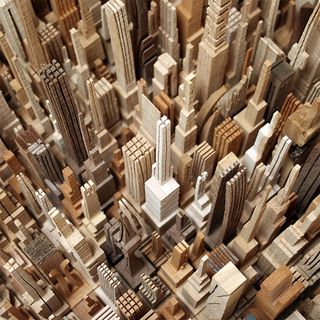 Wooden city sculptures