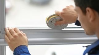 Foam sealant strips on the window sill