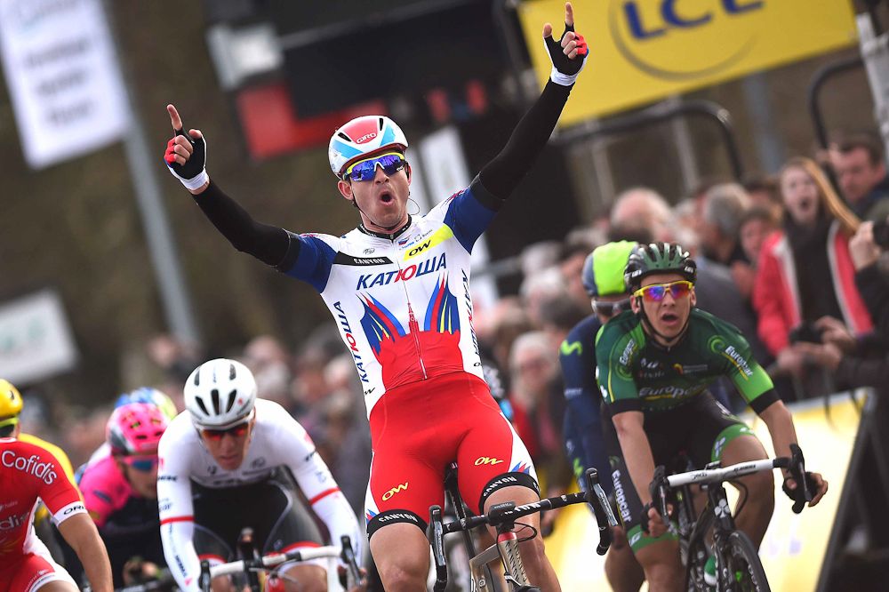 Alexander Kristoff celebrates his win.