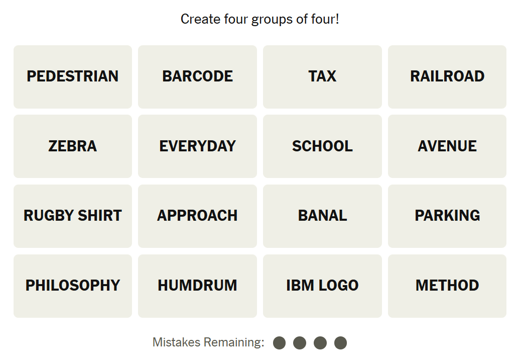 The New York Times Connections puzzle on November 16, 2025
