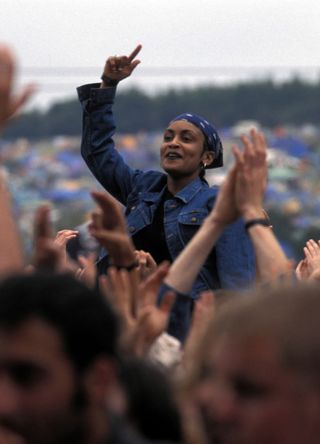 Woman at Glastonbury Festival.