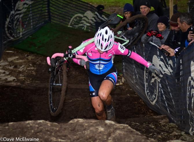 Courtenay McFadden (GE Capital) sprints her way up the long staircase