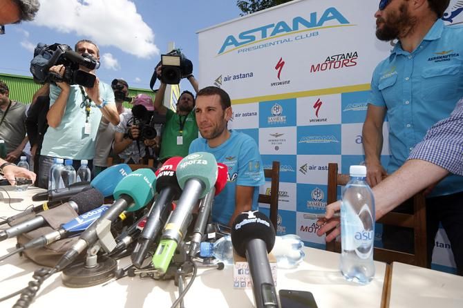 Vincenzo Nibali at the Astana press conference on the Tour de France rest day