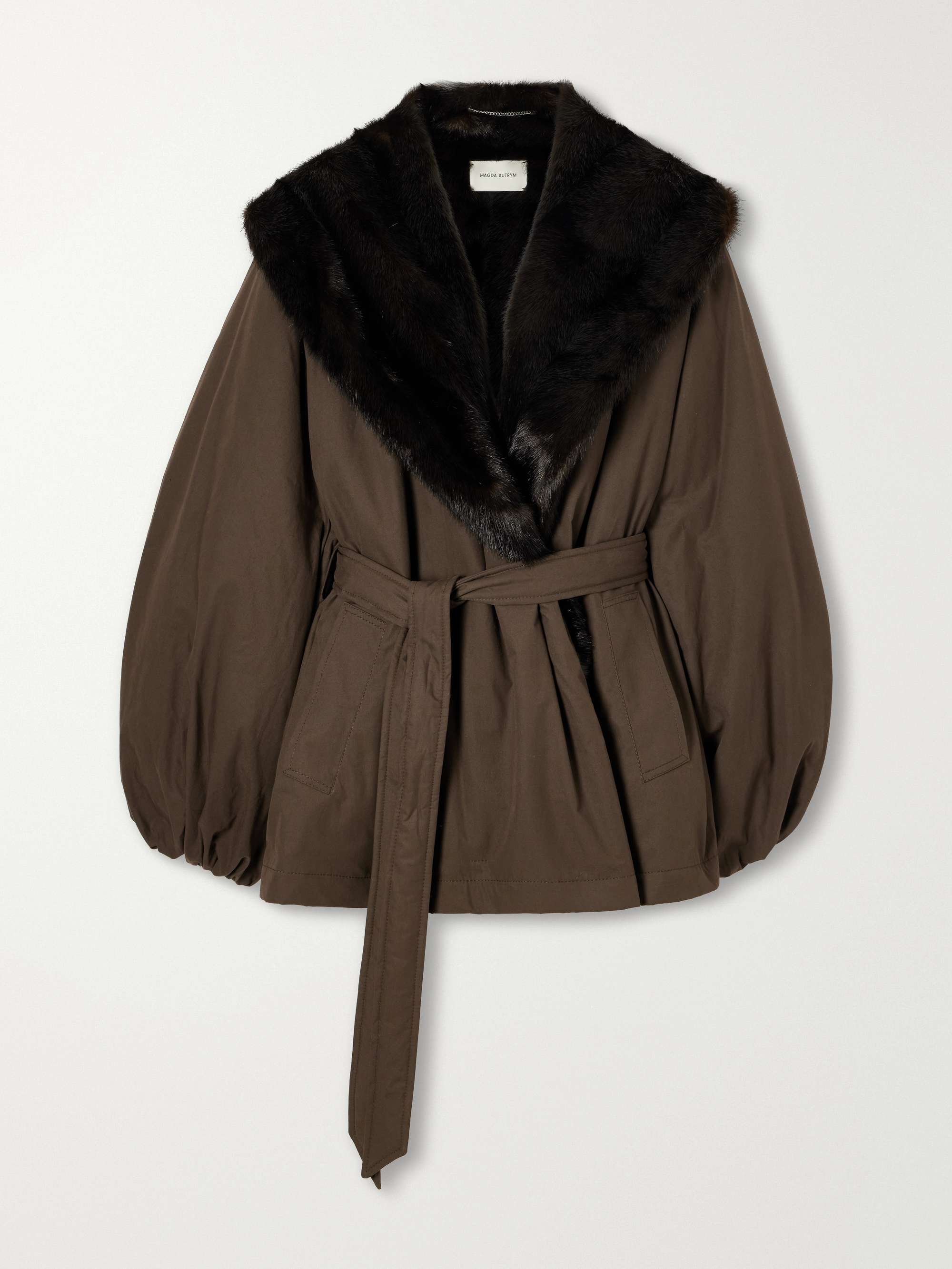 Belted Plush-Trimmed Short Coat
