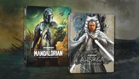 Two covers for home video releases of "The Mandalorian" and "Ahsoka"