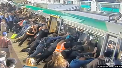 Watch these Australian commuters tip a train to save a man trapped on the platform