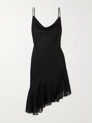 Asymmetric Ruffled Jacquard Mesh and Tulle Mini Dress