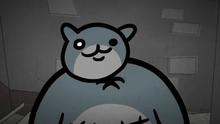 Mewgenics trailer still - large smiling grey cat who I'm sure is very nice