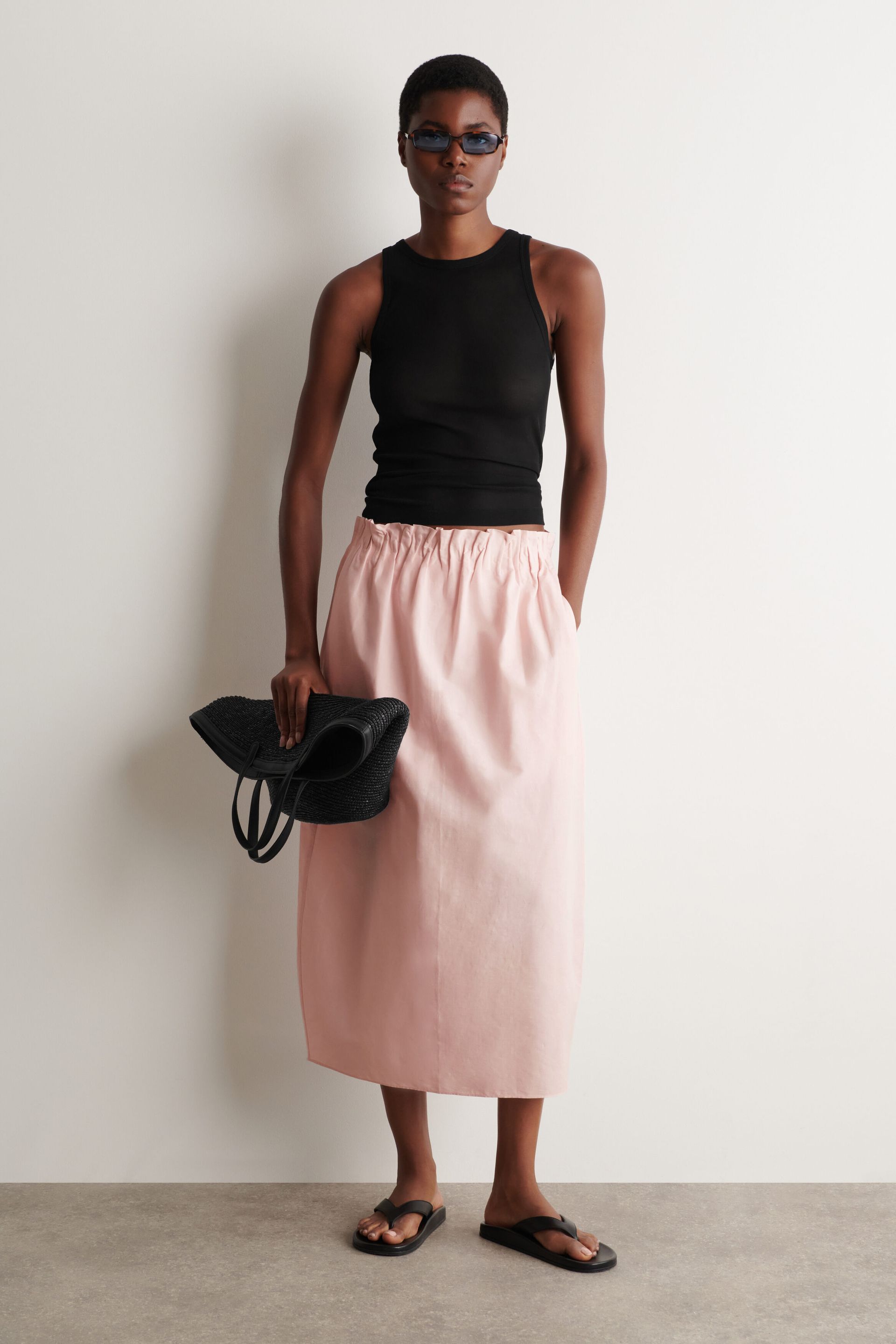 Cotton-Linen Balloon Midi Skirt