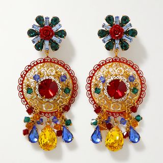 Dolce & Gabbana Gold-Tone Crystal and Resin Clip Earrings