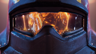 A Helldiver from Helldivers 2 seeing the ruination of Super Earth in the visor of their helmet.