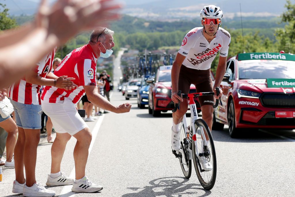 ESPINOSA DE LOS MONTEROS SPAIN AUGUST 16 Lilian Calmejane of France and AG2R Citren Team competes in the breakaway during the 76th Tour of Spain 2021 Stage 3 a 2028km stage from Santo Domingo de Silos to Espinosa de los Monteros Picn Blanco 1485m lavuelta LaVuelta21 CapitalMundialdelCiclismo on August 16 2021 in Espinosa de los Monteros Spain Photo by Gonzalo Arroyo MorenoGetty Images
