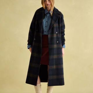 Wool Blend Checked Trench Style Coat