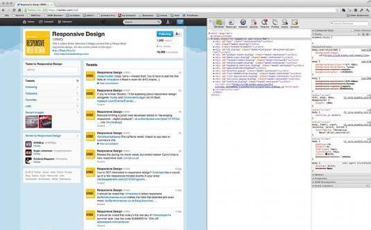 Figure A: Here the Responsive Design Twitter account is being inspected in Chrome