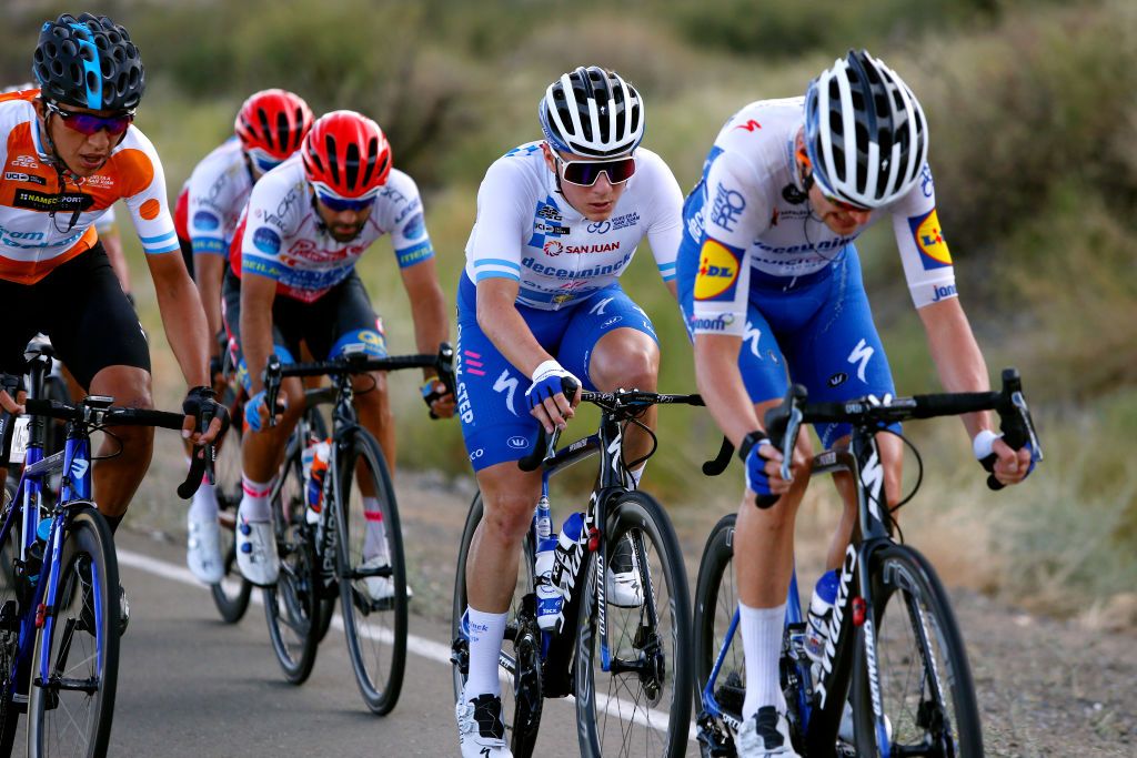Pieter Serry works hard for his Deceuninck-QuickStep team leader, and the overall race leader, Remco Evenepoel
