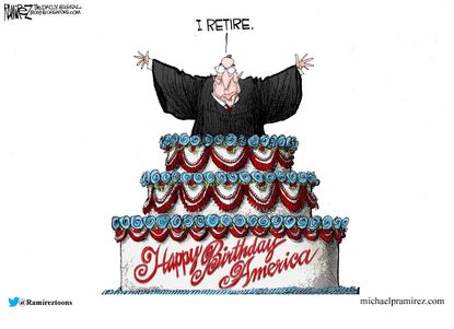 Political Cartoon U.S. Anthony Kennedy retirement Supreme Court Fourth of July