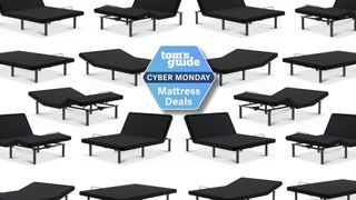 a montage of black adjustable bed bases on white background with Tom's Guide Cyber Monday mattress deals logo