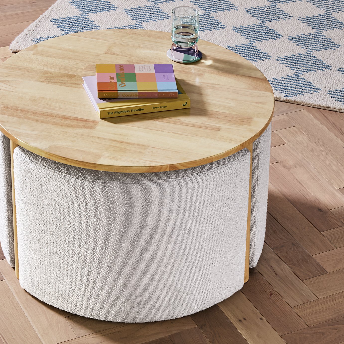 Habitat Harriet Coffee Table and Pouffes - Natural