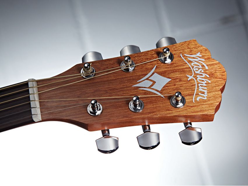 The 'naked look' of the Washburn's headstock is equally alluring.