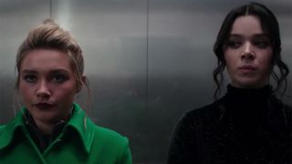 Florence Pugh as Yelena Belova and Hailee Steinfeld as Kate Bishop in Hawkeye