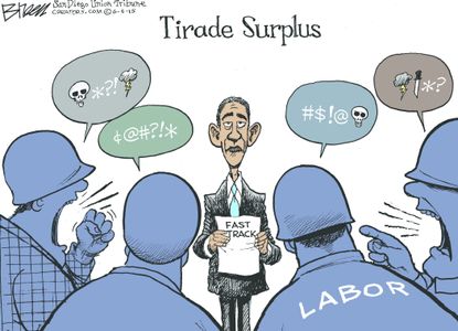 Obama cartoon Trade Surplus Labor