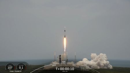 A SpaceX Falcon 9 rocket launches the classified NROL-69 mission for the U.S. National Reconnaissance Office from Cape Canaveral Space Force Station in Florida on March 24, 2025.