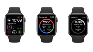 Tre Apple Watch-modeller som viser appen Cronometer