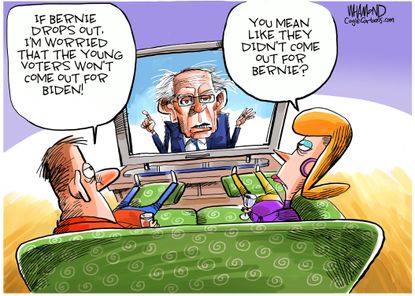 Political Cartoon U.S. Bernie Sanders Democrats Joe Biden 2020 primary burn out young voters