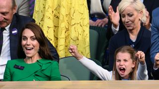 Kate Middleton and Princess Charlotte cheering at Wimbledon
