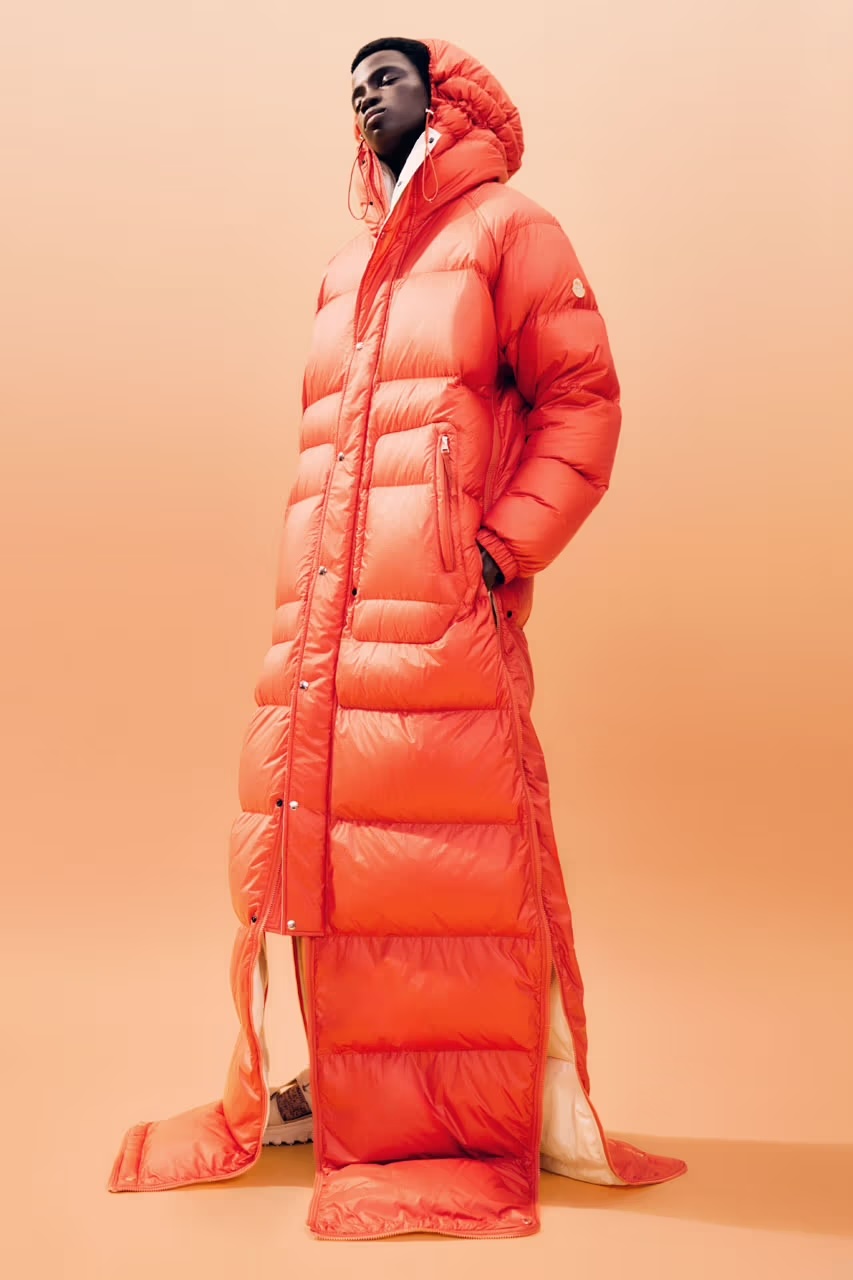 Puffer jacket in orange that doubles up as a sleeping bag
